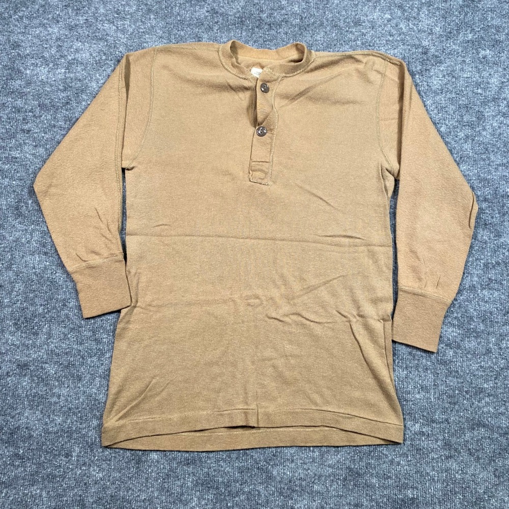 Lally Mfg Corp Mens Brown Wool Blend Cold Weather Henley Undershirt Medium 1991